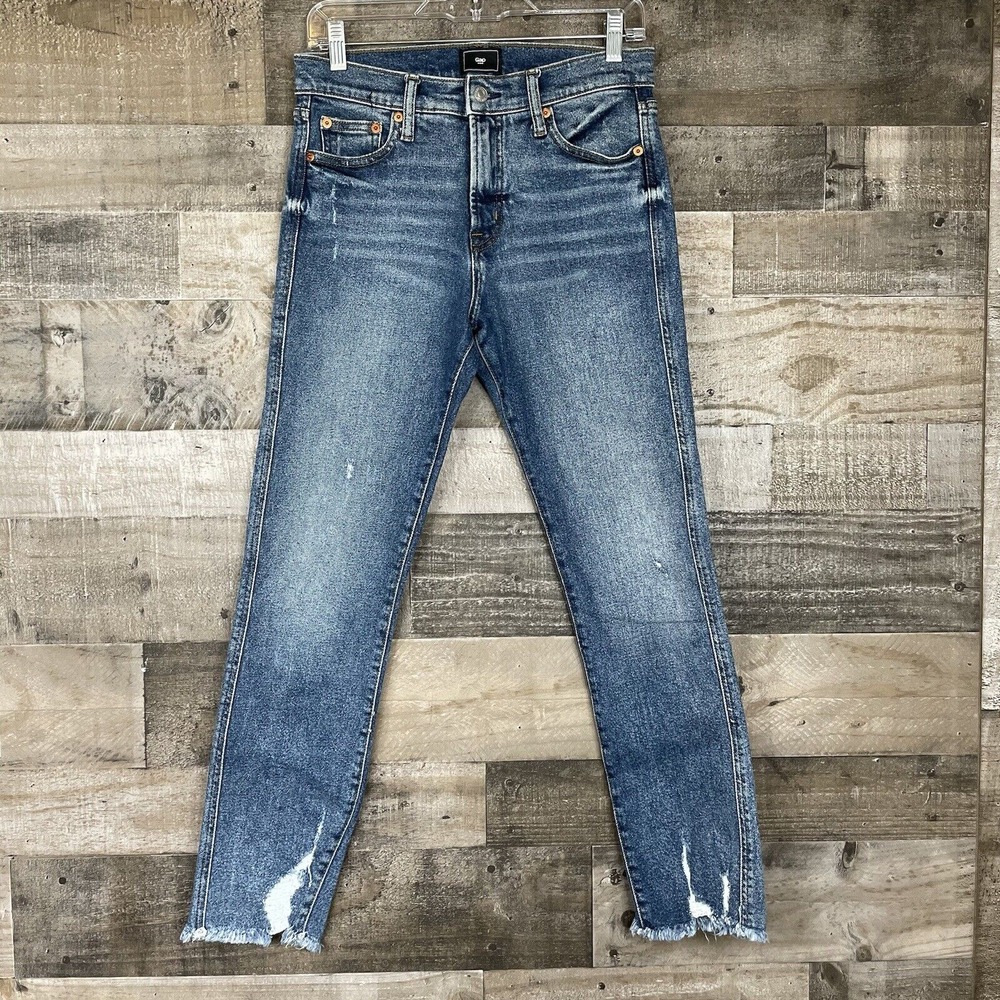 GAP Womens Jeans 4 27R Denim Blue Slim Straight High Rise Distressed Destroyed